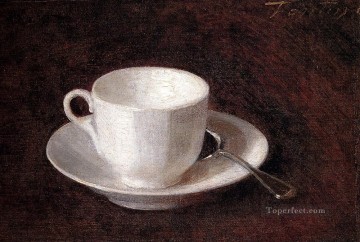 Henri Fantin Latour Painting - White Cup And Saucer still life Henri Fantin Latour